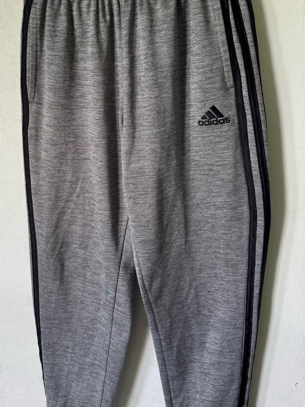 adidas Youth Heather Gray Joggers with Black Stripes 10/12
